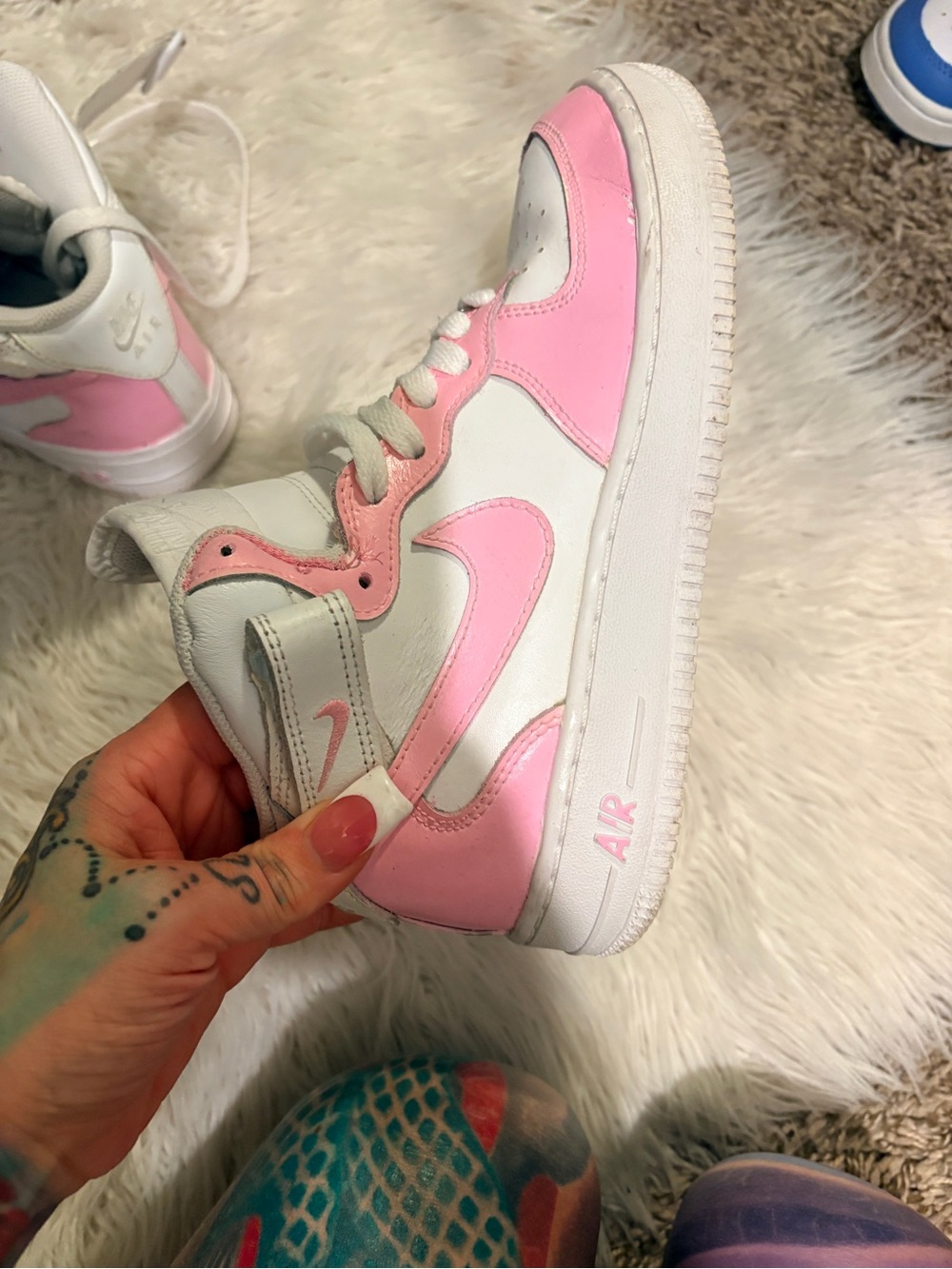 Nike White and Pink High-Top Sneakers